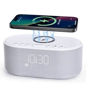 ODOKEE Sound Machine Alarm Clock Wireless Charger 10W Stereo Sound Speaker